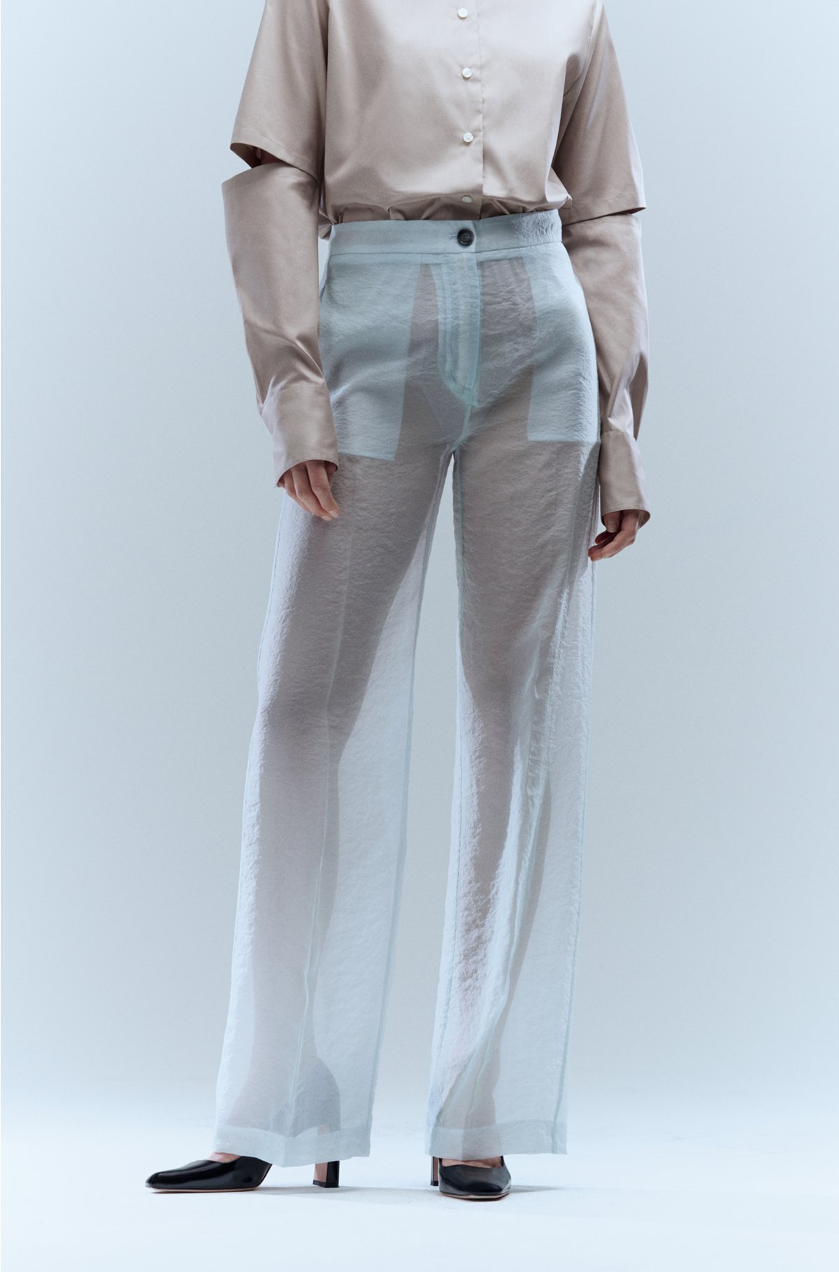 BOSS - Wide-leg relaxed-fit trousers in semi-sheer material