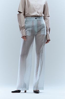 Wide-leg relaxed-fit trousers in semi-sheer material