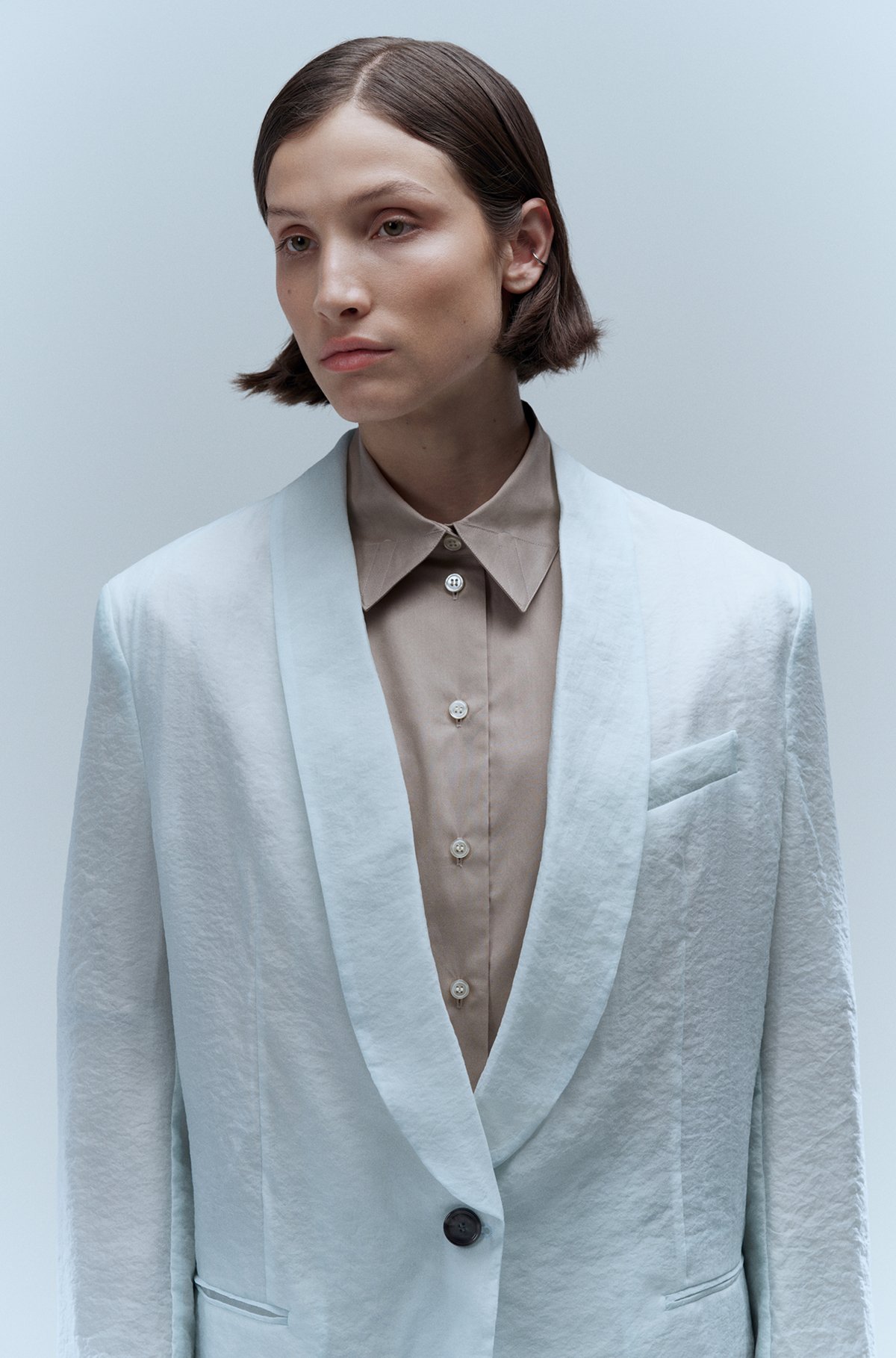Single-breasted blazer in sheer fabric with shawl lapels, Light Green