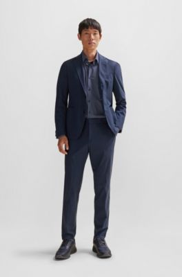 Slim-fit shirt in printed performance-stretch fabric, Dark Blue