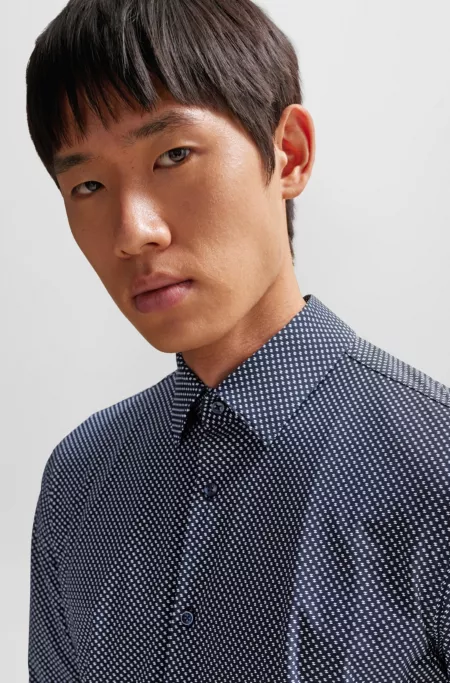 Slim-fit shirt in printed performance-stretch fabric