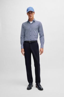Slim-fit shirt in printed performance-stretch fabric, Dark Blue