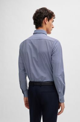 Slim-fit shirt in printed performance-stretch fabric, Dark Blue
