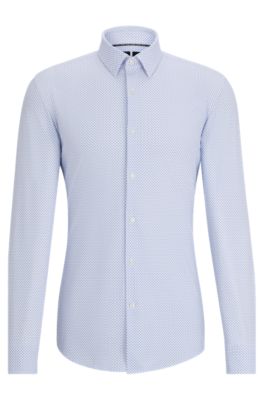 Hugo Boss Slim-fit Shirt In Printed Performance-stretch Fabric In Light Blue