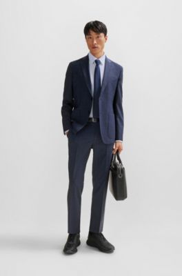 Slim-fit shirt in printed performance-stretch fabric, Light Blue