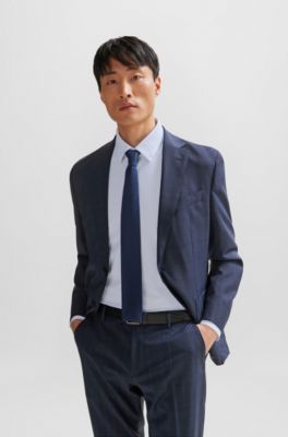 Slim-fit shirt in printed performance-stretch fabric, Light Blue