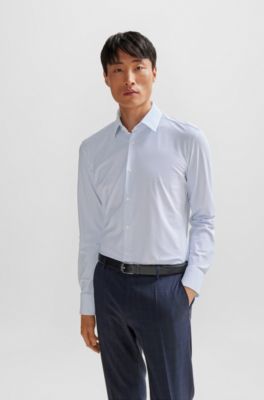 Slim-fit shirt in printed performance-stretch fabric, Light Blue