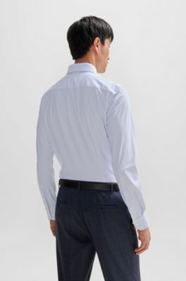 Slim-fit shirt in printed performance-stretch fabric, Light Blue