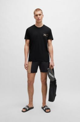 Cotton-jersey underwear T-shirt with logo and stripes, Black