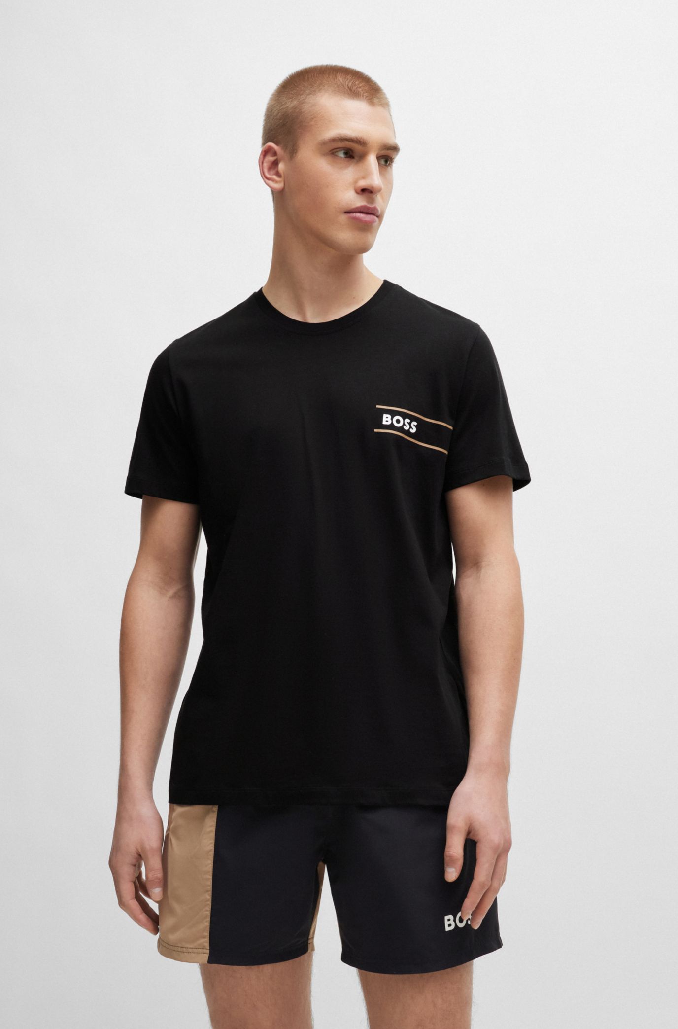 Hugo Boss Tシャツ BOSS - Cotton-jersey underwear T-shirt with logo and stripes