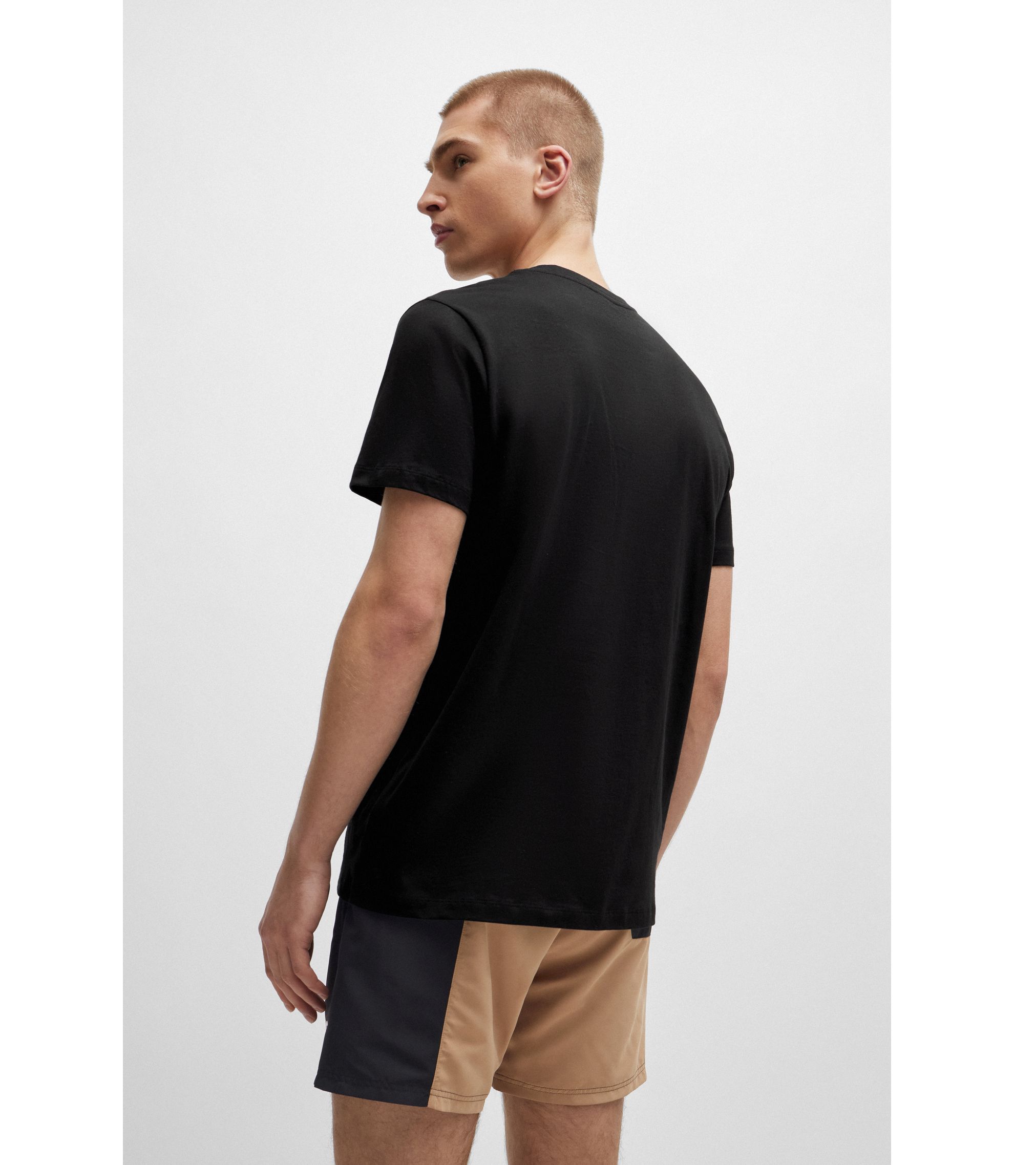 トップス boss BOSS - Cotton-jersey T-shirt with logo patch - Dark Brown