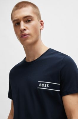 Cotton-jersey underwear T-shirt with logo and stripes, Dark Blue