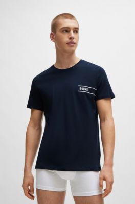 Cotton-jersey underwear T-shirt with logo and stripes, Dark Blue