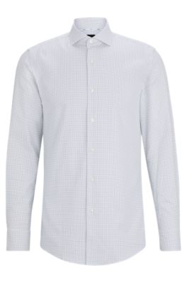 Hugo Boss Slim-fit Shirt In Printed Oxford Stretch Cotton In White
