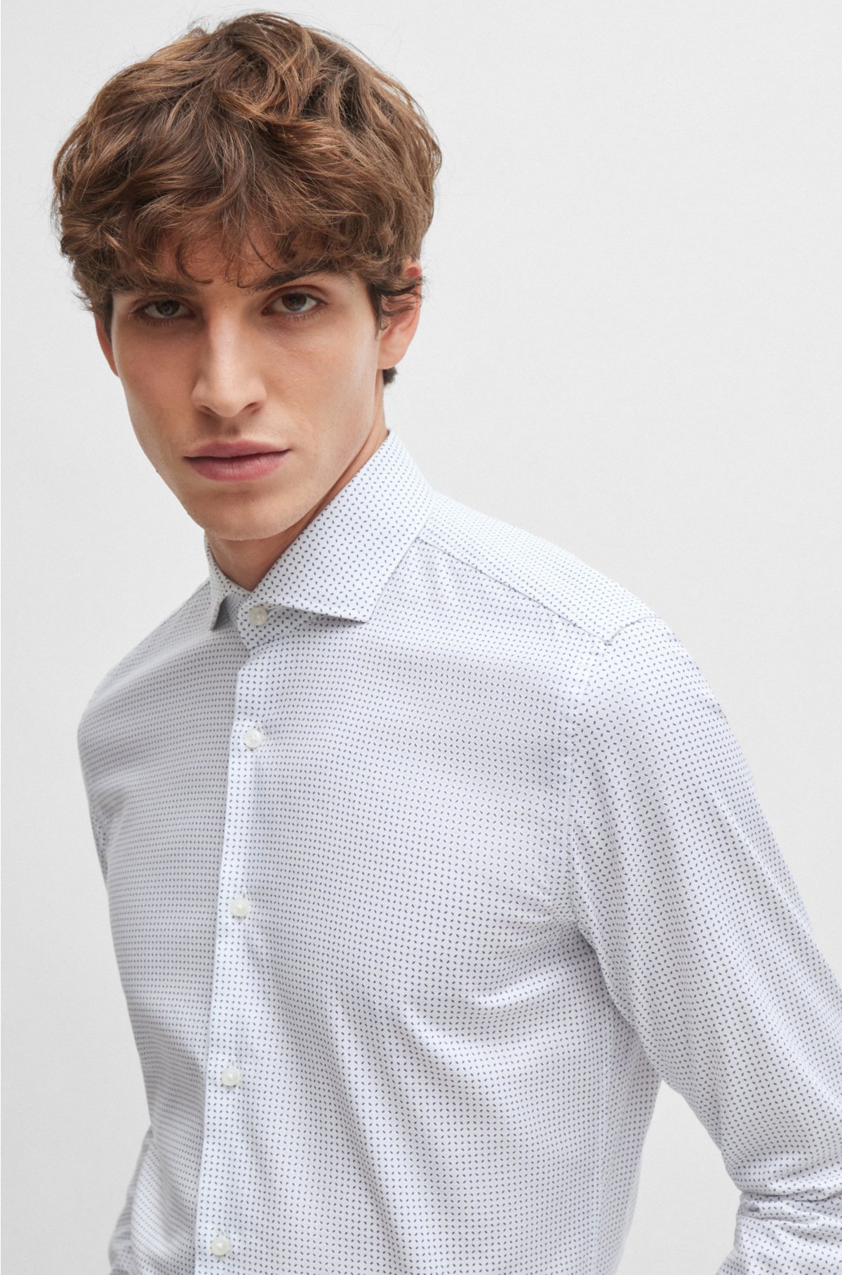 BOSS - Slim-fit shirt in printed Oxford stretch cotton