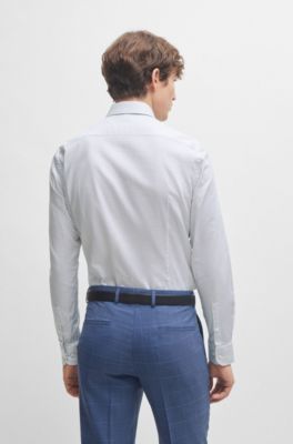 Camisa slim fit de algod&oacute;n el&aacute;stico Oxford estampado, Blanco