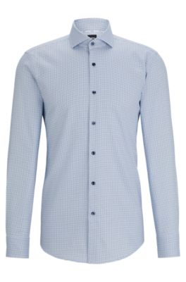 Camisa slim fit de algod&oacute;n el&aacute;stico Oxford estampado, Celeste