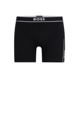 Hugo Boss Stretch-cotton Boxer Briefs With Stripe-framed Logos In Black