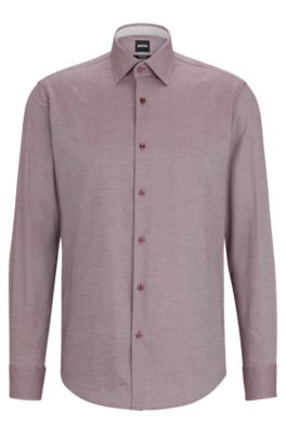 Shop Hugo Boss Regular-fit Shirt In Easy-iron Oxford Stretch Cotton In Dark Red
