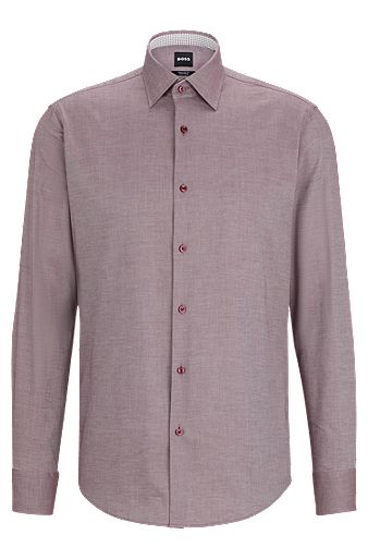 Regular-fit shirt in easy-iron Oxford stretch cotton, Dark Red