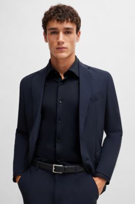 Camisa slim fit de tejido el&aacute;stico t&eacute;cnico, Negro