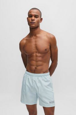 BOSS - Fully lined swim shorts with logo print - Light Blue