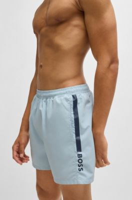 Fully lined swim shorts with logo print, Light Blue