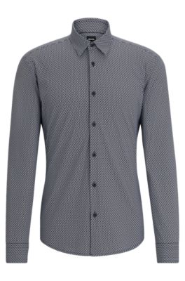 Camisa slim fit de tejido el&aacute;stico t&eacute;cnico estampado, Negro