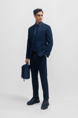 Camisa slim fit de tejido el&aacute;stico t&eacute;cnico estampado, Azul oscuro