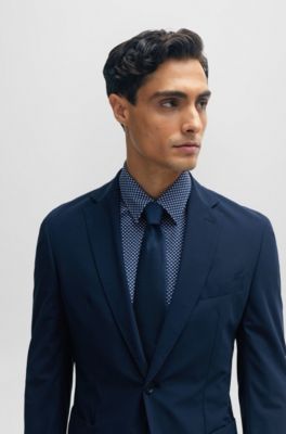 Camisa slim fit de tejido el&aacute;stico t&eacute;cnico estampado, Azul oscuro