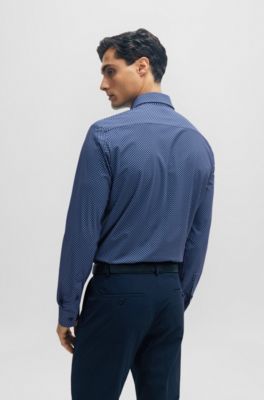 Camisa slim fit de tejido el&aacute;stico t&eacute;cnico estampado, Azul oscuro