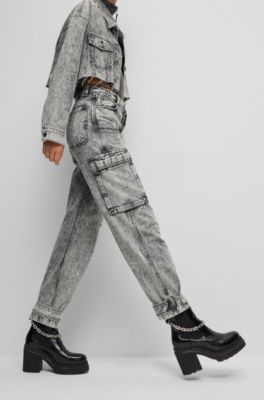 HUGO Women's Cargo Pocket Jean Joggers - Loose Fit Casual Pants, Zipper & Button, Made In Pakistan - View #5
