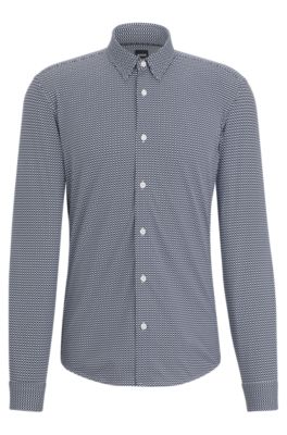 BOSS - Slim-fit shirt in geometric-printed performance-stretch material