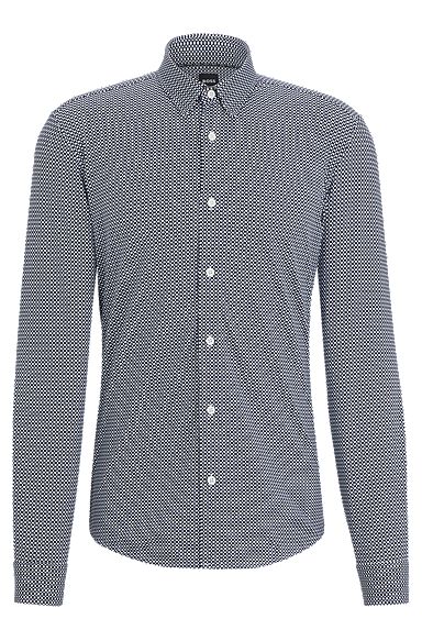 Slim-fit shirt in geometric-printed performance-stretch material, Dark Blue