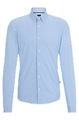 Slim-fit shirt in geometric-printed performance-stretch material, Light Blue