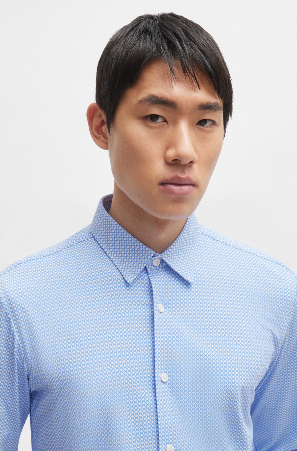 BOSS - Slim-fit shirt in geometric-printed performance-stretch material