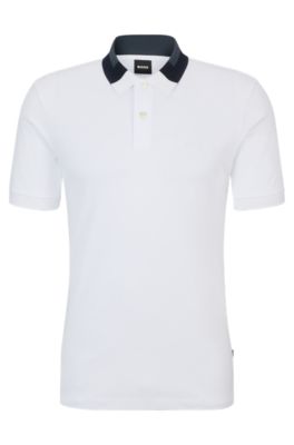 BOSS - Interlock-cotton slim-fit polo shirt with colour-blocked collar