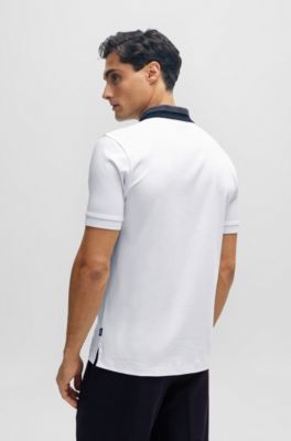 Interlock-cotton slim-fit polo shirt with colour-blocked collar, White