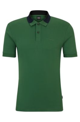 BOSS - Interlock-cotton slim-fit polo shirt with colour-blocked collar