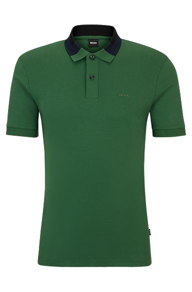 Interlock-cotton slim-fit polo shirt with colour-blocked collar, Light Green