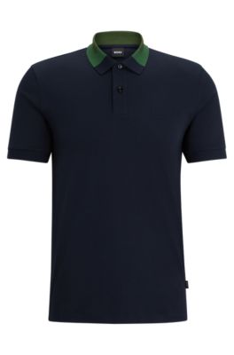 BOSS - Interlock-cotton slim-fit polo shirt with colour-blocked collar