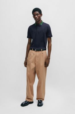 Interlock-cotton slim-fit polo shirt with colour-blocked collar, Dark Blue