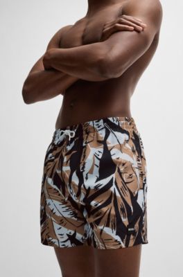 Quick-dry swim shorts with all-over print, Black
