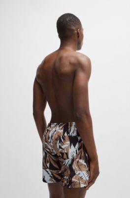 Quick-dry swim shorts with all-over print, Black