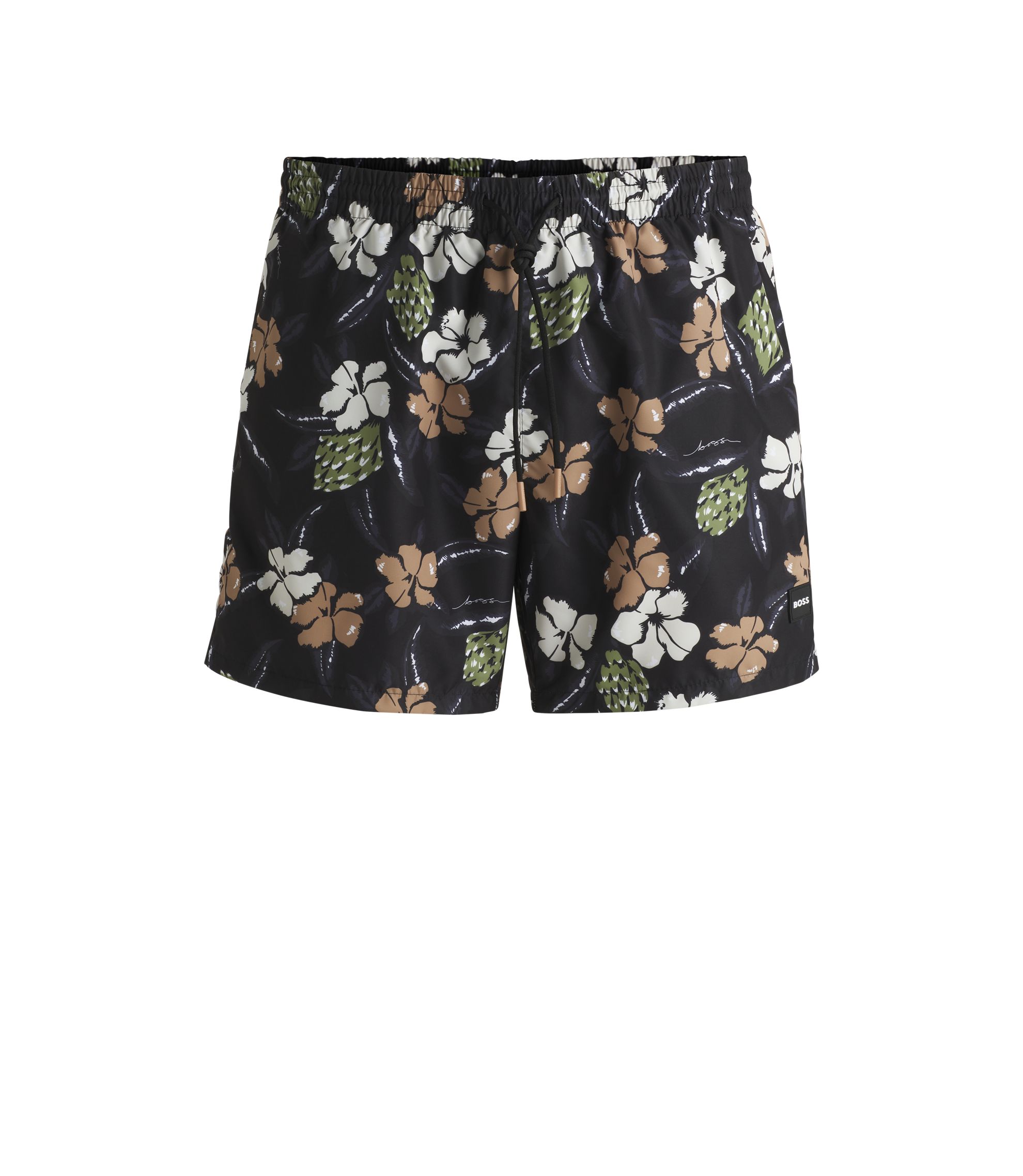 BOSS - Quick-dry swim shorts with all-over print - Black