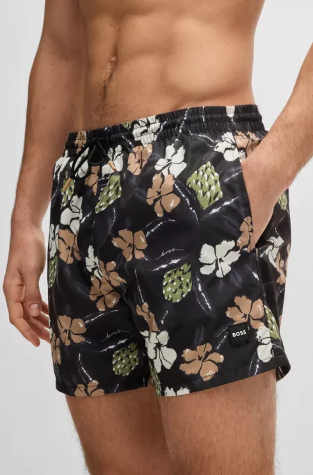 Quick-dry swim shorts with all-over print