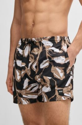 Short de bain avec imprim&eacute; int&eacute;gral, Noir