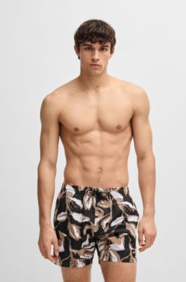 Short de bain avec imprim&eacute; int&eacute;gral, Noir