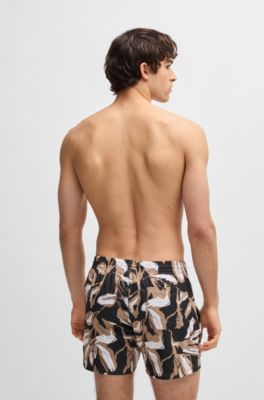 Short de bain avec imprim&eacute; int&eacute;gral, Noir