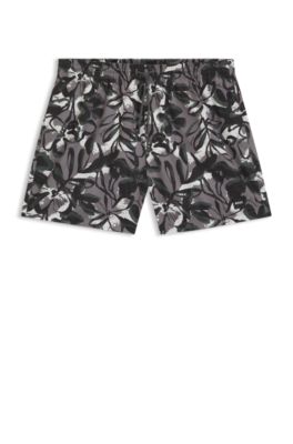 Quick-dry swim shorts with all-over print, Light Grey